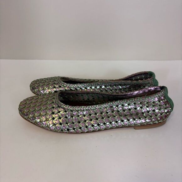 Cardinale Women's Green & Purple Iridescent Leather Woven Flats Size 9 - Picture 4 of 9